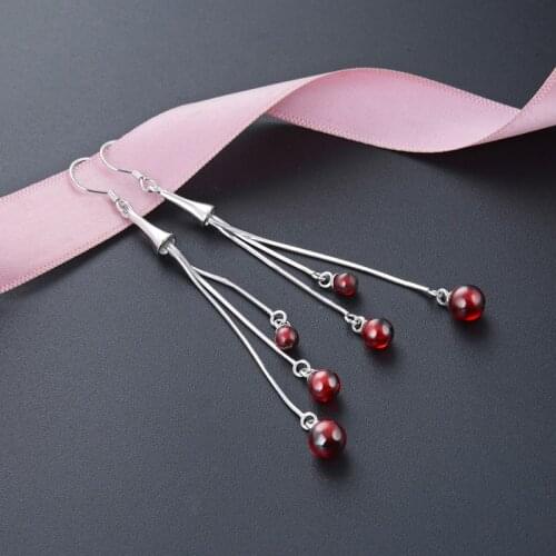 S925 Silver Color Earrings Long Pomegranate Earrings Fashion Beautiful Gift Women Boutique Jewelry Girl Anniversary Gift