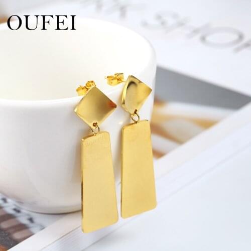 OUFEI earrings stainless steel rose gold for woman Geometric Long Square Simple and stylish earrings 2019 new Earring Jewelry