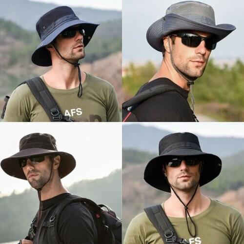 Petten Voor Mannen Boonie Bucket Hats Outdoor Climb Fishing Hunting Wide Brim Mesh UV Safari Sun Cap Fishermans Hat 5 Color