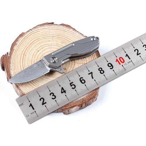 60HRC Damascus Steel Titanium Handle Folding Knife EDC Pocket Tactical Knifes Camping Self Defense Outdoor Survival Hunting Tool