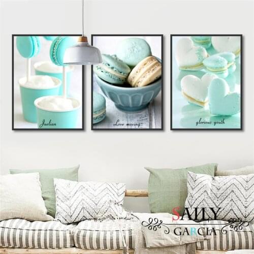 Modern Kitchen Decor Canvas Art Dessert Foods Painting Nordic Green Peppermint Macaron Posters Framework Wall Art Print Picture