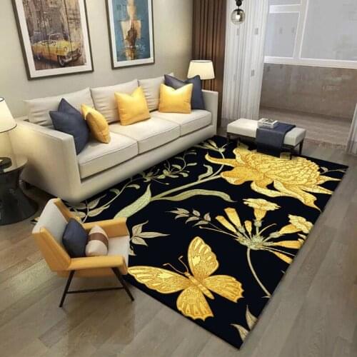 Modern carpets American idyllic style black background yellow flower Washable Carpet For Living Room Floor Carpet Bedroom Mats