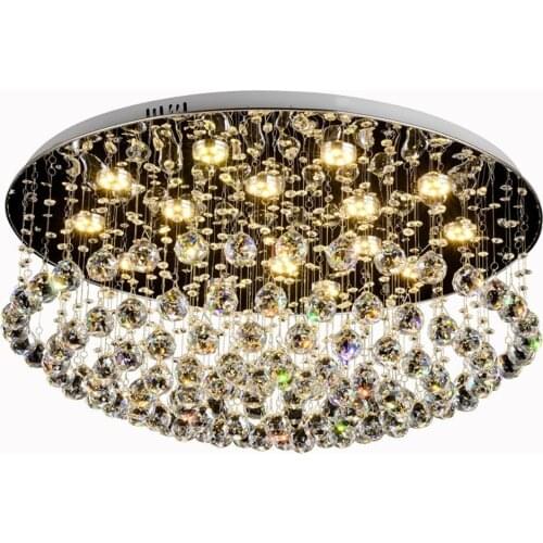 Modern LED Crystal Hanging Living Room Ceiling Light Round Stainless Steel Top Crystals Restaurant Dining Room Ceiling Lamps