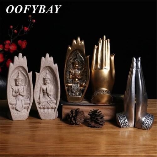 2Pcs/Lot Resin Buddha Statue Feng Shui Handicrafts Buddha Hand Ornaments Living Room Zen Bergamot Sculpture Home Decoration