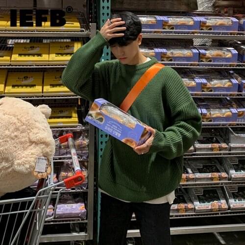 IEFB autumn winter round neck Sweater mens Korean fashion solid color loose basic loose kintwear vintage clothes oversize Y4524