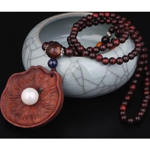 Aventurine vintage pearls necklace, fashion shell shape ethnic necklace, Black Rosewood pendants necklace