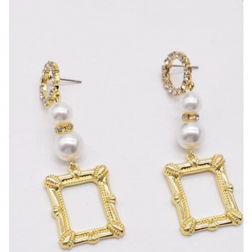 Vintage Tassel Gold Earrings For Women Bohemian Rectangle Pearl Earrings Set Big Dangle Drop Earring 2021 Female Fashion Jewelry