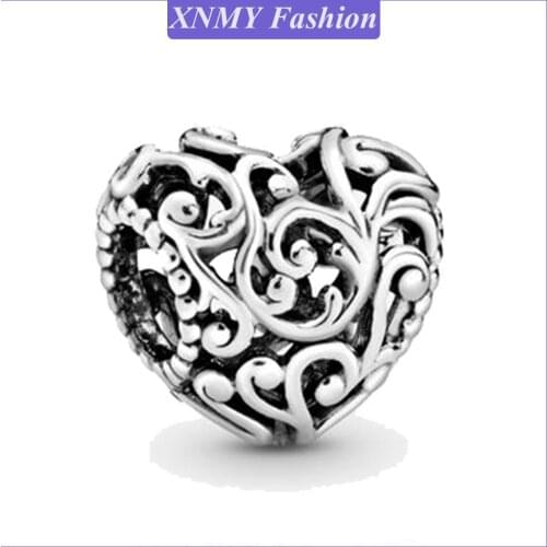 XNMY Hot Sale Silver Color Hollow Vine Love Hearts Charm Beads Fit Original Pandora Bracelet Bangle Jewelry Making DIY Gift
