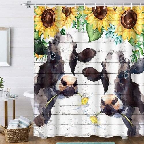 Rural Farm Highland Cows Shower Curtains Lnspirational Quotes Flower Wood Board Background Bathroom Decor Waterproof Curtain Set