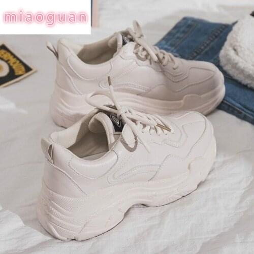 Size 35-40 2020 New Casual Womens Sneakers Lace Up Platform Shoes Woman For Thick Soled Vulcanize Shoes Comfortable Footwear
