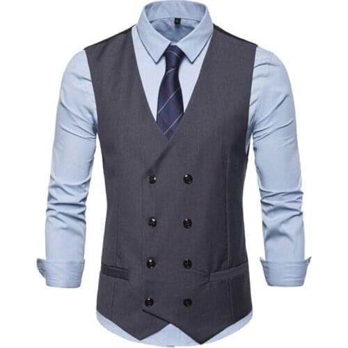 CSBC-9706 Spring And Autumn European And American-Style Mens Solid Color Casual V-neck Double-breasted Suit Vest