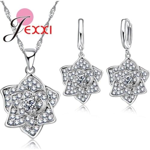 Wholesale Retro Flower Cubic Zircon 925 Sterling Silver Bridal Women Jewellery Set For Engagement Wedding Necklace Earing