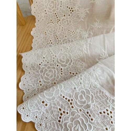 1 yard White Cotton Lace Trim Embroidered Eyelet Lace Trim Cotton Lace Trim With Hollowed Out Floral Cotton Eyelet Lace Trimming