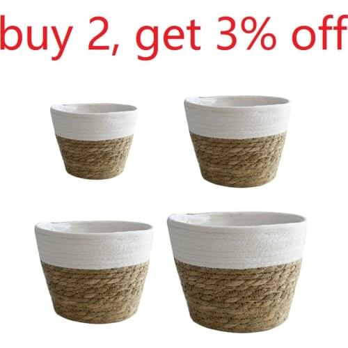 2021 Nordic Handmade Straw Basket Laundry Picnic Toy Storage Macrame Woven Flower Pot Plant Container Home Decoration