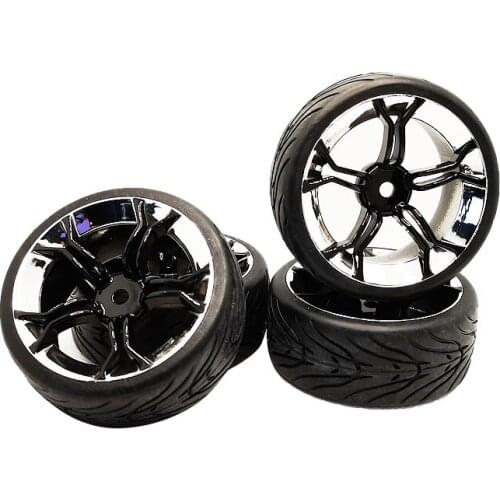 4pcs 1/10 Rubber Tire Tyres Wheel Set Model MPCK + PP133 Fit 1:10 RC On Road Car 12mm Hex