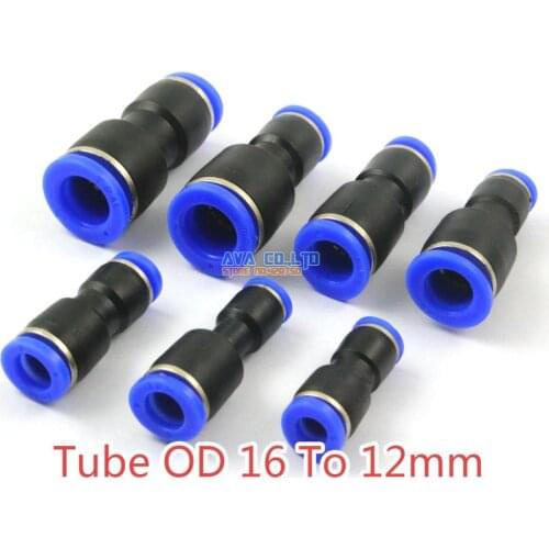 5 Pieces Pneumatic Straight Reduced Union Tube OD 16 To 12mm Air Push In To Connect Fitting One Touch Quick Release Fitting