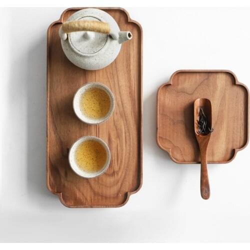 Black walnut rectangular solid wood tea table pot holder Chinese pastoral Creative lace tray set Afternoon tea tray Cup mat
