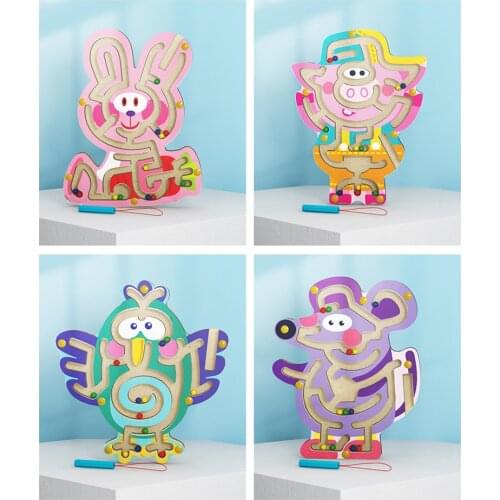 Kids Wooden puzzle Montessori early learning dinosaur animal magnetic maze puzzle children logical intelligence educational toys