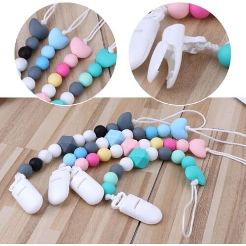 Baby Teething Pacifier Chain Clips With Silicone Beads Nipples Holder Chew Toys Q1FE