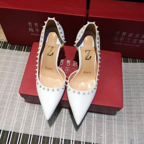 Designer pumps Free shipping fashion women pumps white leather pearls point toe high heels shoes bridal wedding shoes