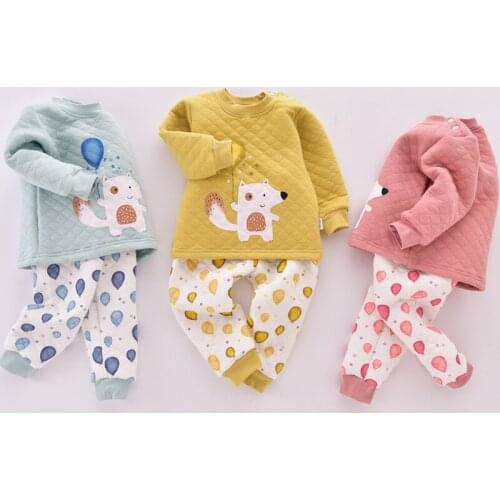 FEERIJT Newborn Baby Clothes Infant Set 2019 Cotton Cartoon Warm Two-piece Set Winter Clothes for Baby Boys Girls Newborn Outfit