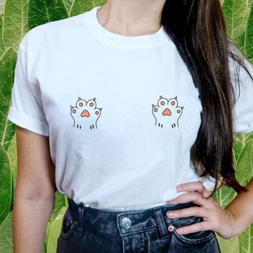 Colored Paws Boobs 100% Cotton T-shirt Funny Cat Mom Gift Tshirt Trendy Women Feminism Graphic Top Tee Shirt