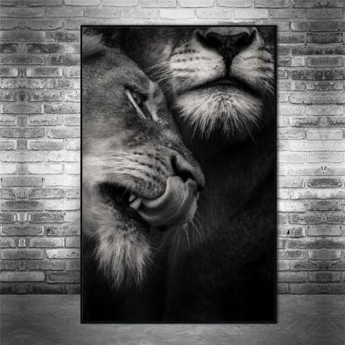 African Wild Lover Lions Canvas Paintings on the Wall Art Posters and Prints Black and White Animals Art Pictures Home Decor