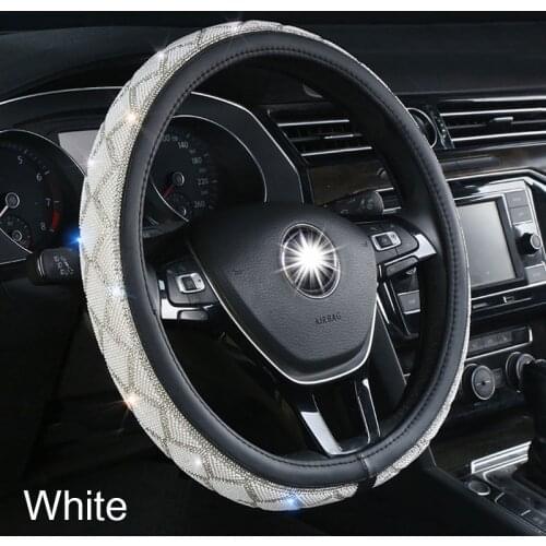 Crystal Rhinestones Car Steering Wheel Cover PU Leather Diamond Steering-wheel Covers Auto Interior Accessories Case Car Styling