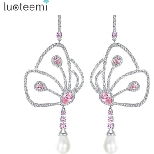 LUOTEEMI Hot Vintage Abstract Butterfly Drop Earrings for Woman Girl Zircon Long Dangle Brincos Punk Fashion Party Accessories