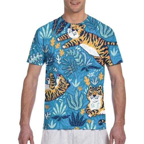 2020 Mens T shirts Fashion New Summer Mens Short Sleeve T-shirt Casual Tigers In The Blue Garden Tshirt For Man Full Printed