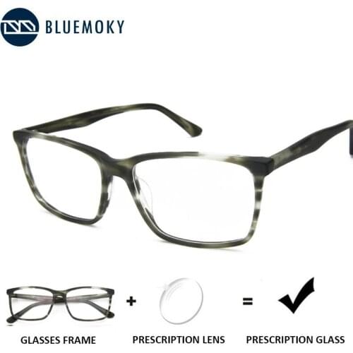 BLUEMOKY Men Prescription Glasses Male Wooden Square Optical Multifocal Bifocal Eyewear Blue Light Myopia Progressive Eyeglasses