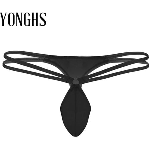 Mens Erotic Lingerie G-string Thong Underwear Double Waist Straps Bulge Pouch Low Rise Mini Coverage Sexy Thong Briefs Panties