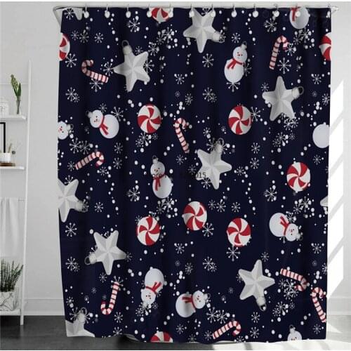 150/180cm Santa Claus Snowman Printed 3D Shower Curtains Set With Hooks Christmas Home Decoration Bathroom Decrative Curtains