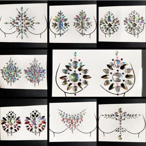 Superb Trend Jewelry Tattoo Sticker Chest Shiny Gem Paste Up To Date Bling Nipple Crystal For Woman Stage Performance Adorn