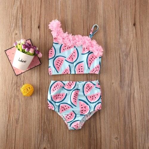 New Toddler Baby Girl Watermelon Sweet Two Pieces Bikinis Swimsuit Children Swimwear One Shoulder Bathing Suit Beach wear Suit