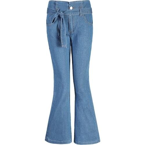 2021 new womens fashion trend plus size jeans high waist lace-up wide-leg jeans flared pants