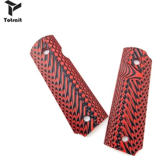 New TOtrait 2Pieces Tactics Pistol 1911Handle Grips Red G10 Grips Custom Grips CNC Material 1911 Accessories
