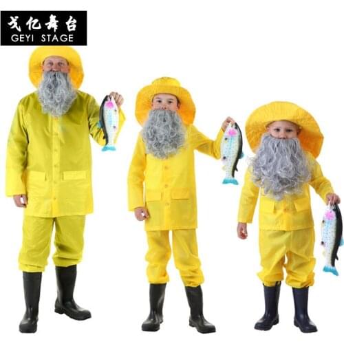 Halloween Cosplay Fishing Clothing Quick Dry Bright Yellow Raincoat Fishing Shirts Adult Kids Fisherman Costume for Party
