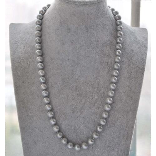 AAA 9-10mm natural tahitian gray pearl necklace 925silver white gold 20 inch