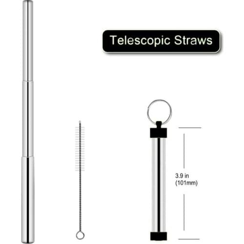 Newest Portable Stainless Steel Telescopic Drinking Travel Straw Reusable Straw with Brush,3.9inch Metal Carry