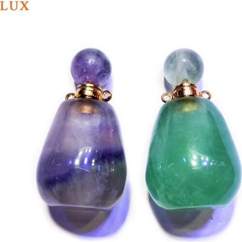 Rainbow green Fluorite Perfume Bottle Genuine Gems stone Pendant natural Fluorite Chakra jewelry Magical Medicine Bottle Pendant
