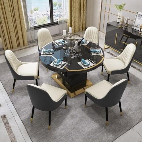 Toughened glass light luxury dining table and chair combination modern simple small family dining table retractable folding
