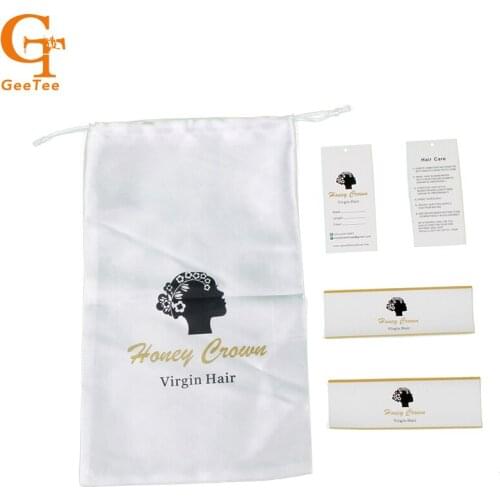 Luxury Virgin Hair bundles extensions packaging white satin bags,bundle wrapping stickers hang tags labels,packing wrap stickers