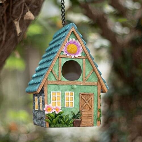 Hand-Painted Hanging Birdhouse Cottages Bird House Outdoor Patio Decorative
