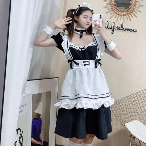 S-4XL Plus Size Lolita Dresses Sexy Sweet Cute Lolita Maid Costumes French Apron Maid Uniform Girls Woman Amine Cosplay Costumes