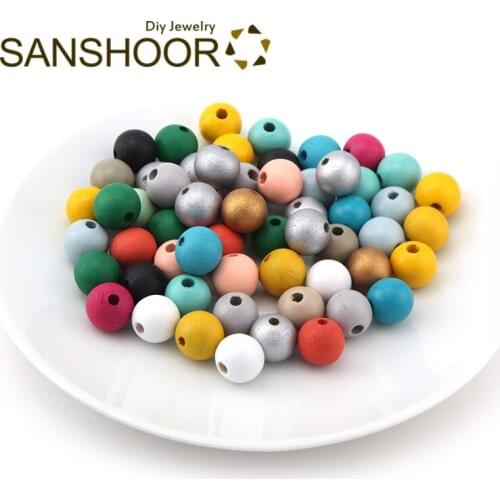 SANSHOOR Selected 15mm Small Round Wooden Beads 20 Colors Fit Diy Key Chain Necklace Drop Earrings For Women 50pcs