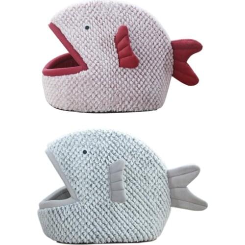 Dog / Cat House Pet Soft Bed Plush Cat Mat Dog Beds Fish-shaped Cartoon Cat Nest Mat Pet Winter Warm Beds Product Pet Supplies