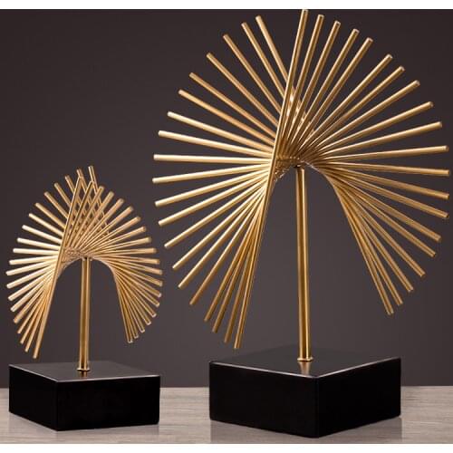 MODERN WROUGHT IRON GOLD FAN ORNAMENTS CRAFTS HOME LIVINGROOM FIGURINES DECORATION MODEL ROOM PORCH TV CABINET FURNISHINGS DECOR