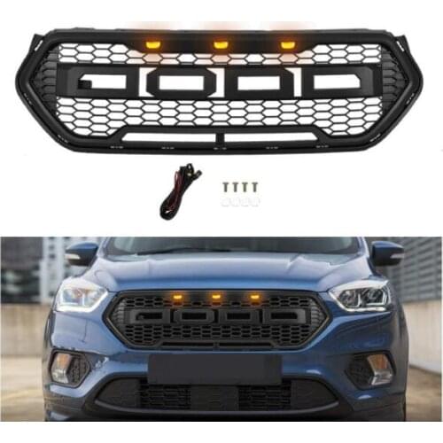 LED MODIFIED FRONT RACING GRILLS ABS GRILL MESH RAPTOR GRILLE MASK TRIMS COVER FIT FOR ESCAPE KUGA 2017 2018 2019 2020