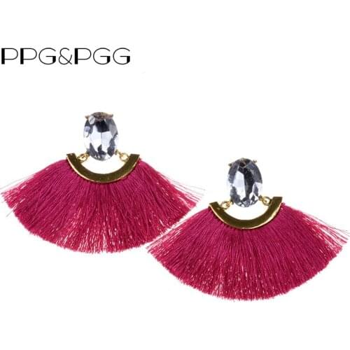 PPG&PGG Bohemian Statement Jewelry Fringe Tassel Earrings Handmade Weave Fan Shape Earrings For Women